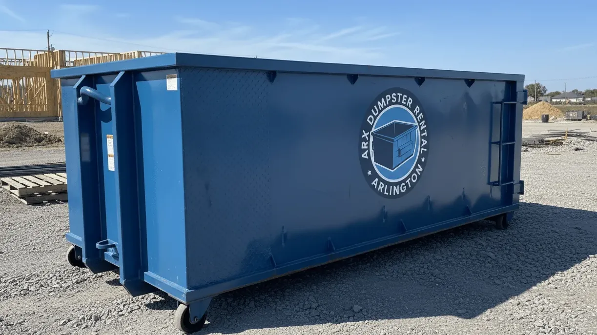 Rental turnover and student move-out cleanouts in Arlington — roll-off container on a make-ready near UTA